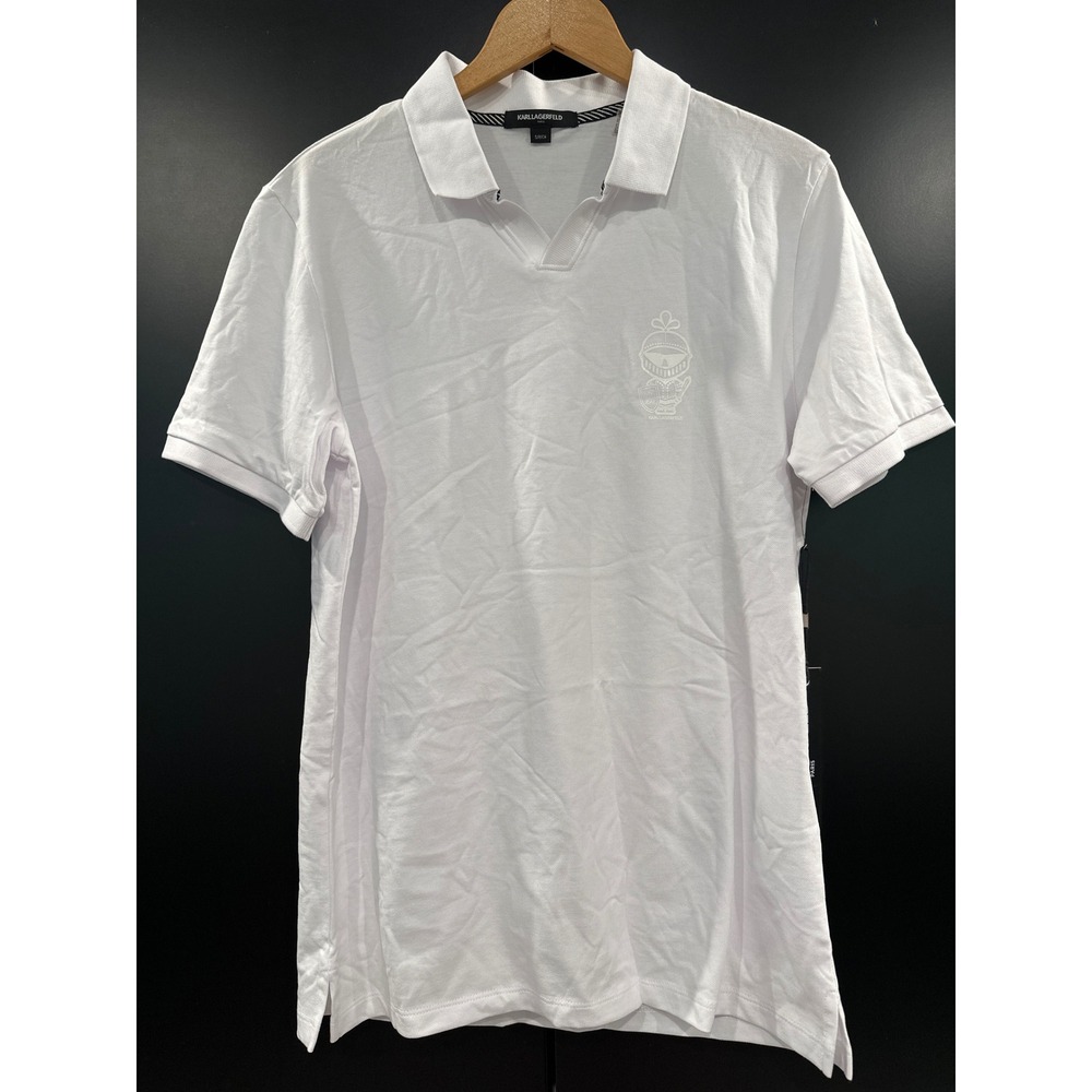 Karl Lagerfeld Paris Mens White Knight Graphic V-Neck Polo Shirt LM2K3864 S